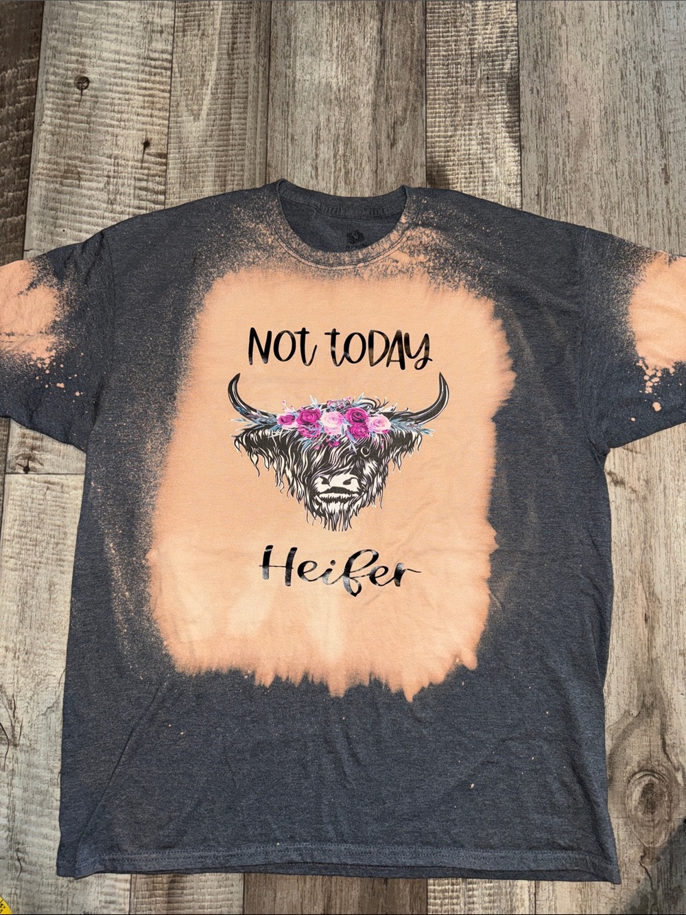 Not Today Heifer Graphic Tee - Peach & Charcoal-size XL